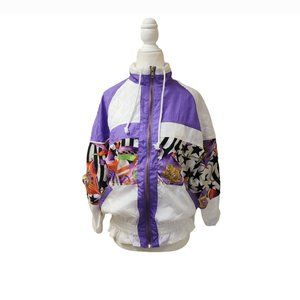 Avait Vintage 80s 90s Windbreaker Abstract Jacket Medium Petite Purple/White